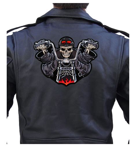 Skeleton Skull Motorcycle Rider With Flames Embroidered Biker Patch Leather Supreme