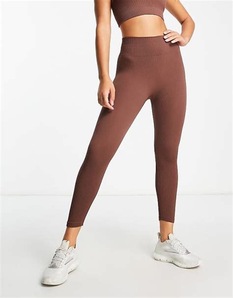 Hiit Seamless Rib Legging In Brown Asos