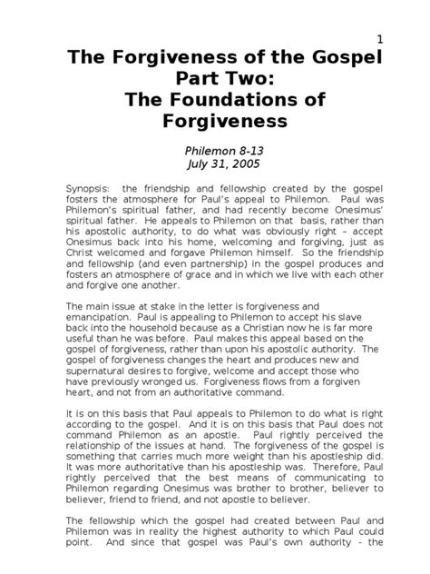 Sermon 8 - The Forgiveness of the Gospel, Part One - Foundations of Forgiveness - Philemon 8-13 ...