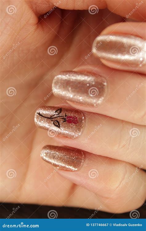 Nude Color Nail Design With Rose Stock Image Image Of Drop Color
