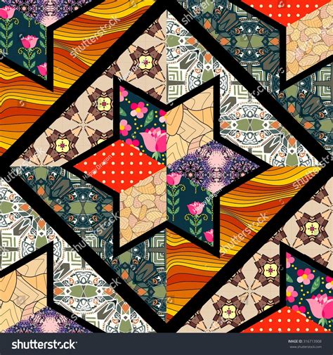 Seamless Patchwork Pattern With Black Seams Beautiful Quilt Design