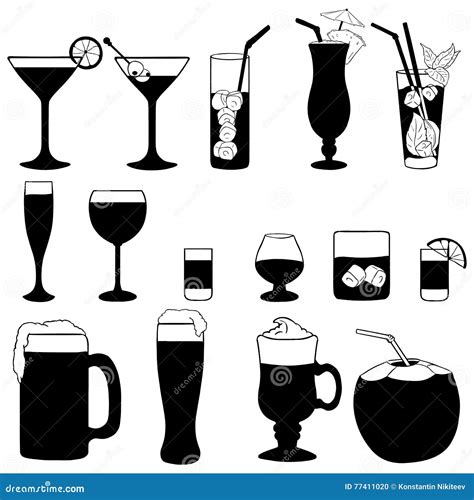 Vector Set Of Cocktails And Alcohol Drinks Stock Vector Illustration