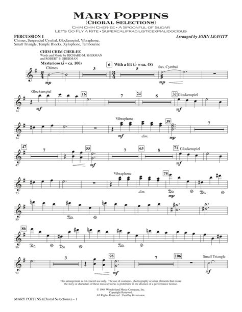 Mary Poppins Choral Selections Arr John Leavitt Percussion 1