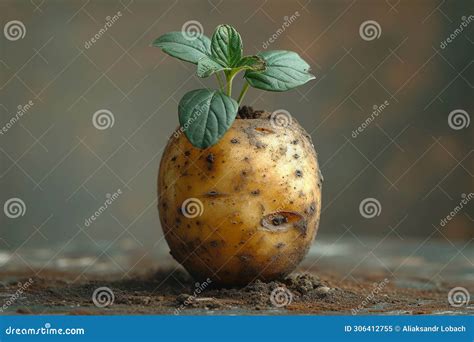 A Potato Plant With Tubers On The Ground Sprouted Potatoes Stock Image