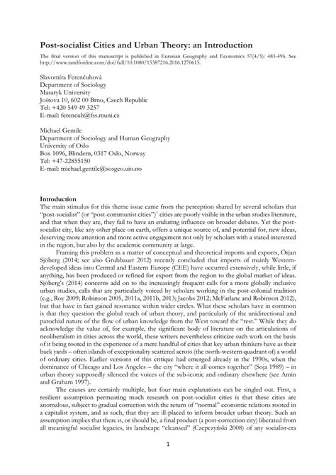 Pdf Introduction Post Socialist Cities And Urban Theory