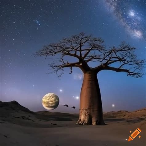 Image Of A Baobab Tree On An Asteroid With The Milky Way In The