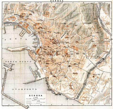 Old Map Of Genoa Genova In Buy Vintage Map Replica Poster Print