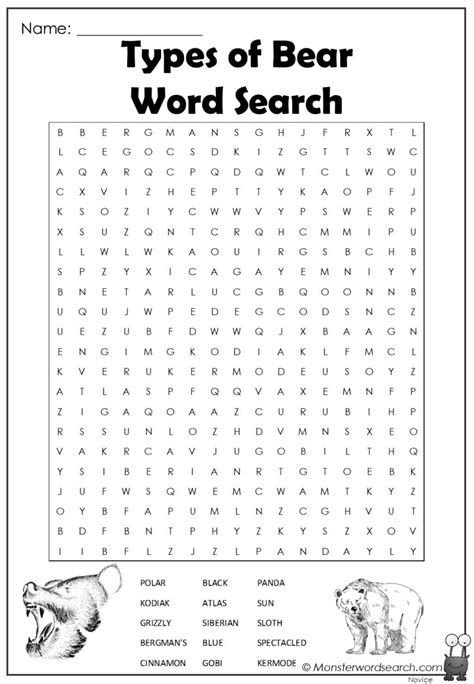 Types Of Bear Word Search Word Find Free Printable Word Searches