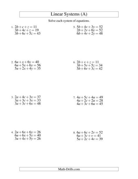 Systems Of Linear Equations Three Variables A