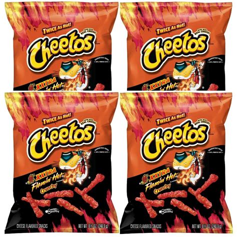 Cheetos Crunchy XXTRA FLAMIN HOT Cheese Snack Chips 8 5 Oz 4 Bags 9924