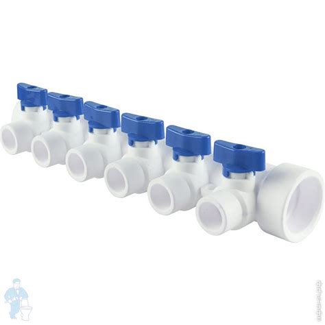 Коллектор полипропиленовый, 40х20мм, 6 выходов с кранами (синие) 89249 ...