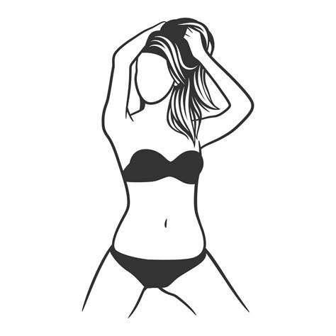 Belle Fille En Bikini Dessin Noir Et Blanc Telecharger Vectoriel Gratuit Clipart