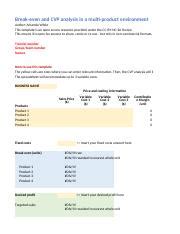 Mastering Break Even And Cvp Analysis For Multiple Products Course Hero