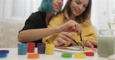 Loving Lesbian Couple Painting Together Home Stock Footage Video Royalty Free