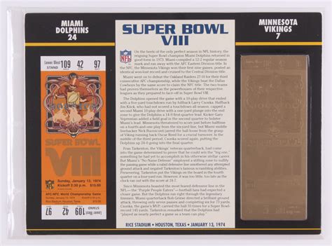 Commemorative Super Bowl VIII Score Card With 22kt Gold Ticket ...