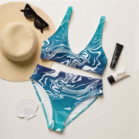 Blue And White Bikini Blue Swimsuit Womens Bikini Set Womens Swimwear High Waisted Swimsuit