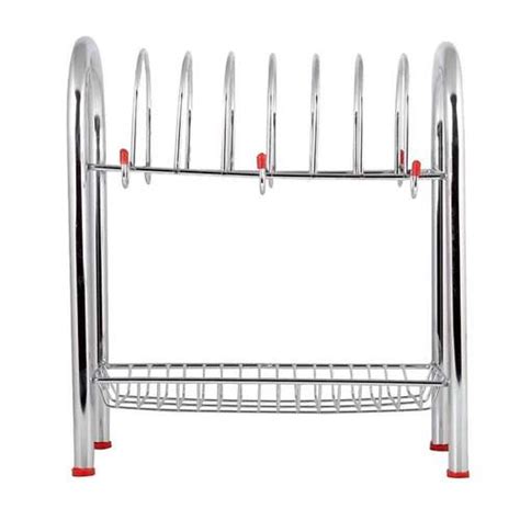 Silver Stainless Steel 2 Layer Plate And Bowl Stand Kitchen Utensil