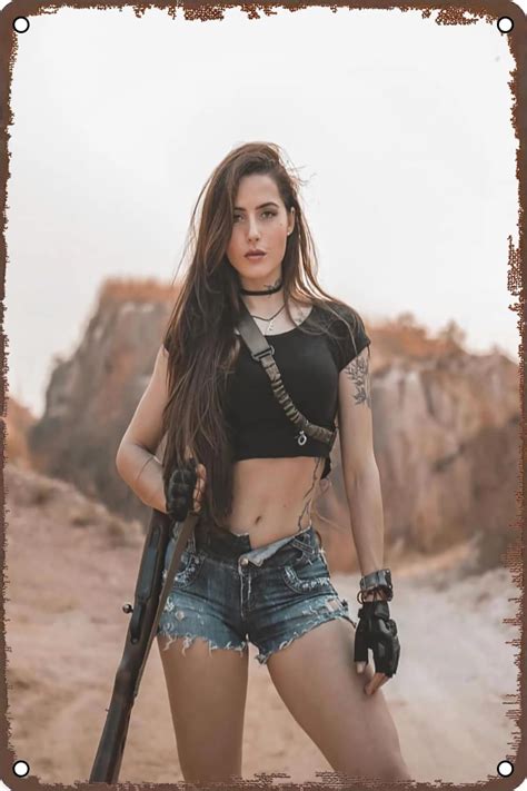 Amazon Vintage Metal Signs Pinup Girl With Gun Sexy Poster Hot Woman Military Tin Sign