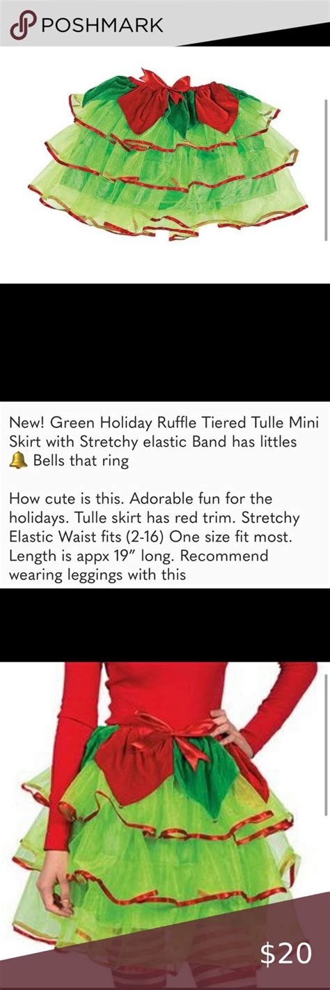 New Green Holiday Ruffle Tired Tulle Skirt With Stretchy Elastic Band