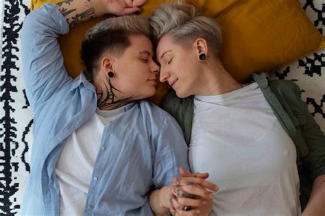 Premium Photo Top View Romantic Lesbian Couple At Home