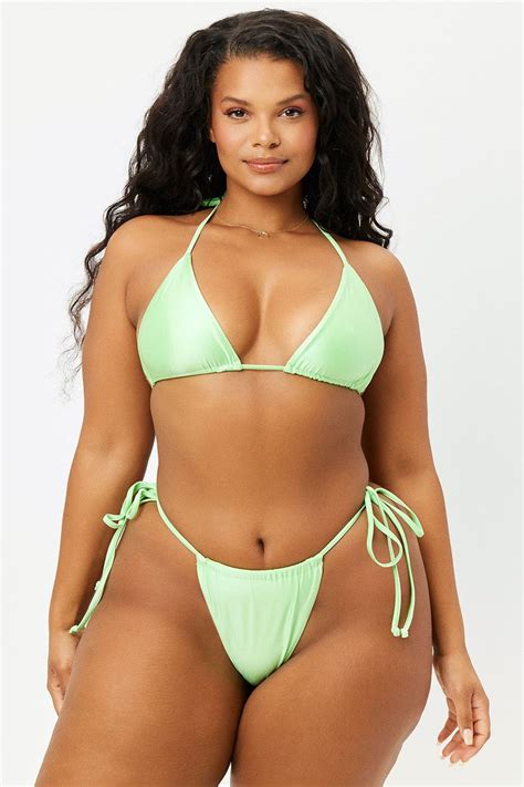 Tia String Satin Bikini Bottom Honeydew Extended ShopperBoard