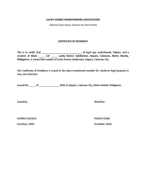 Certificate Of Residency Template 01 Pdf