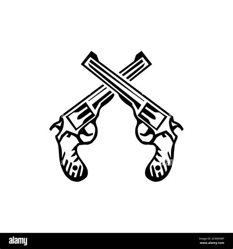 Ilustración Vectorial De Dos Revólveres Cruzados Pistola Aislada Sobre