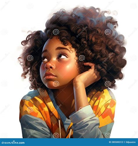 Black Girl In Thinking And Doubts Pose Cartoon Illustration Stock Illustration Illustration