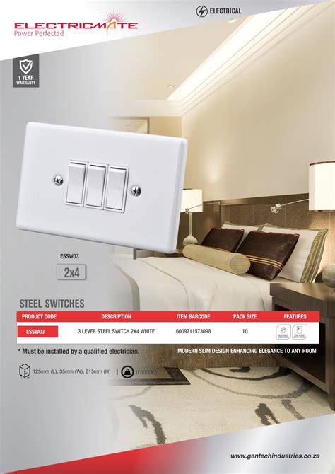 Electricmate 3 Lever Steel Switch 2x4 White Gentech