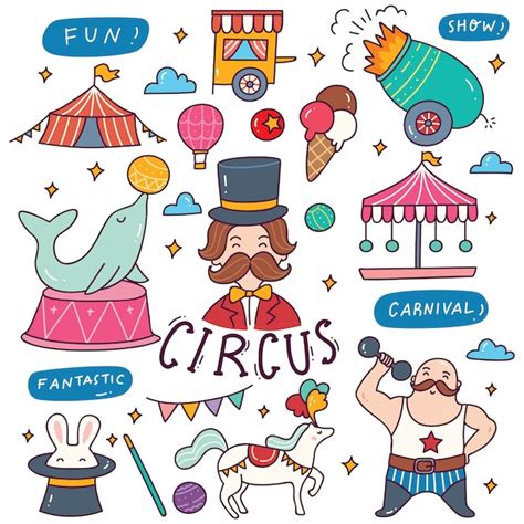 Conjunto De Ilustraci N De Doodle De Circo Vector Premium