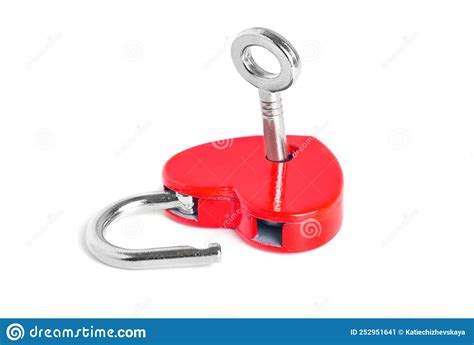 Open Heart Shaped Padlock With Key On White Stock Image Image Of