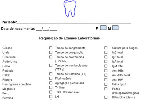 Requisição de Exames Laboratoriais Dentistas e outros profissionais