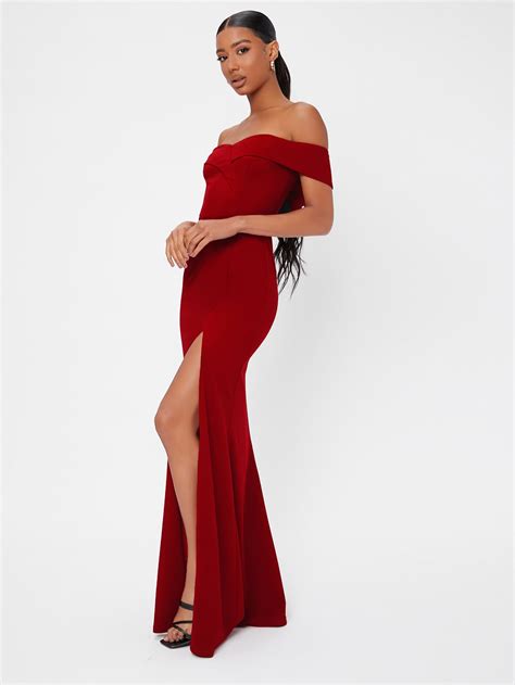 Shein Tall Solid Off Shoulder Backless Split Thigh Prom Dress Shein Uk