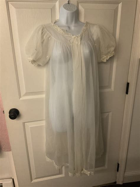 Vintage Lingerie Shadowline Chiffon Negligee White L Gem