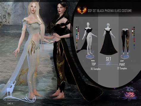 Dansimsfantasys Dsf Set Black Phoenix Elves Costume Sims 4 Dresses