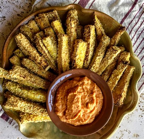 Eggplant Fries With Two Dips Spicy Mayo And Roasted Red Pepper Hummus