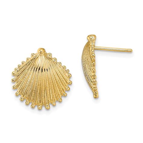 K Yellow Gold Scallop Shell Earrings Polished Finish Te