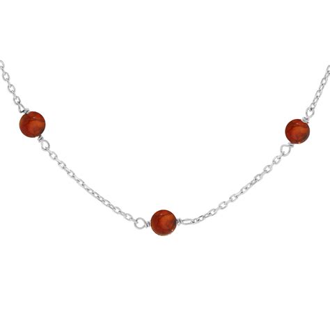 Collier En Argent Rhodi Cha Ne Avec Perles D Ambre V Ritable Couleur