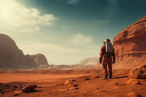 Premium AI Image Man In A Spacesuit On The Planet Mars Conquest Of