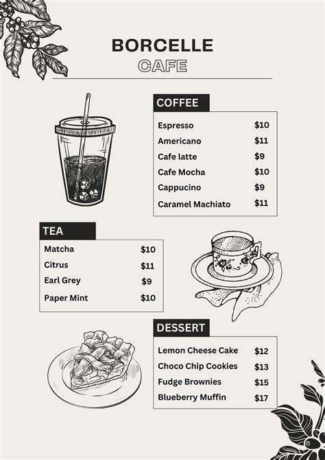 Cafe Menu Sheet