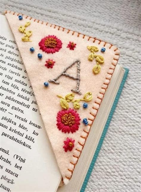 Personalized Hand Embroidered Corner Bookmark Hand Stitched Felt