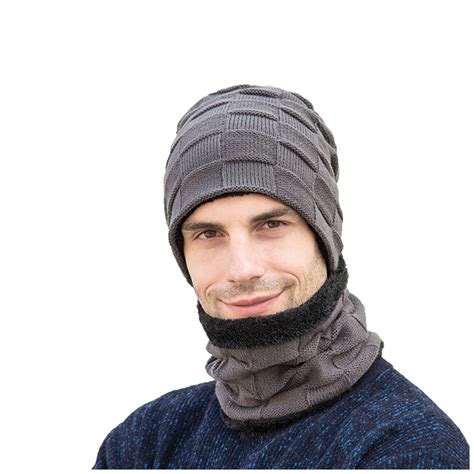 Yubnlvae Pcs Set Men S Winter Knitted Fleece Windproof Hat Scarf