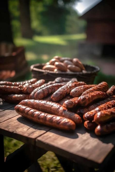 Appetitive Grilled Sausage On The Flaming Grill Delicious Crisp