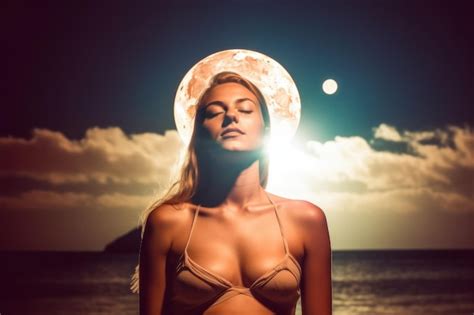 Premium Ai Image Summer Themed Double Exposure Moonlit Bikini Portrait