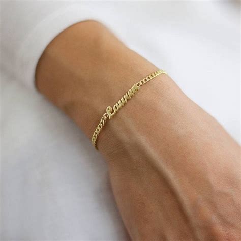 14k Gold Name Bracelet Gold Name Bracelet Curb Chain Etsy