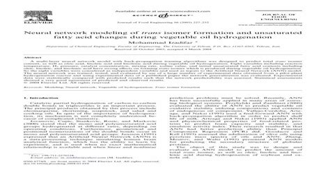 Neural network modeling of trans isomer formation and unsaturated fatty acid changes during ...