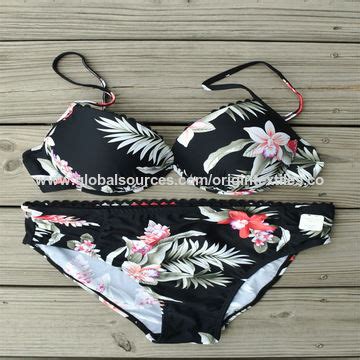 Buy Wholesale China Black Floral Lady Strappy Bikini Woman Classical Swimwear Floral Lady