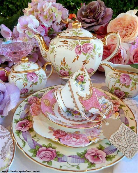 pink floral tea set