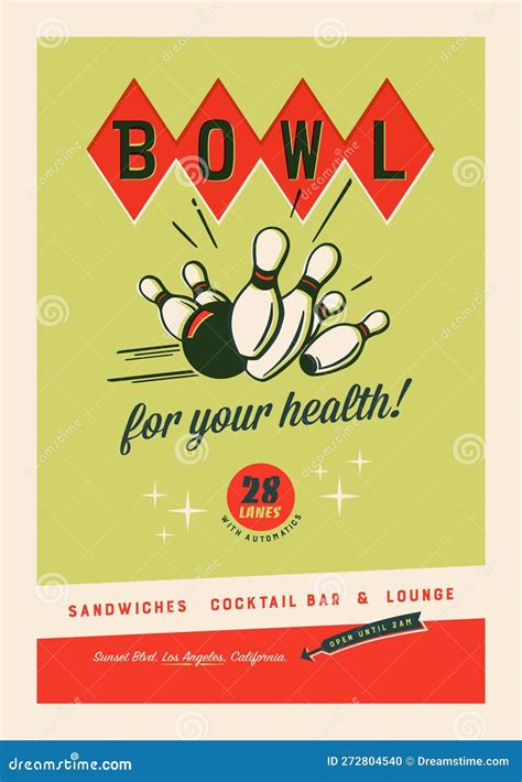 Vintage Style Bowling Poster or Postcard - Bowl for Your Health! Stock ...