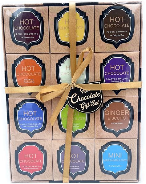 Hot Chocolate Gift Set Featuring 10 X Luxury Hot Chocolate Flavours Exotic Ginger Biscuits Amd